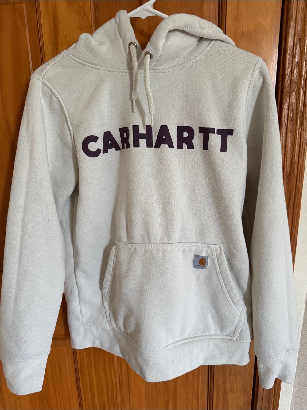 Carhartt Men’s Cream Hoodie with Purple Logo
